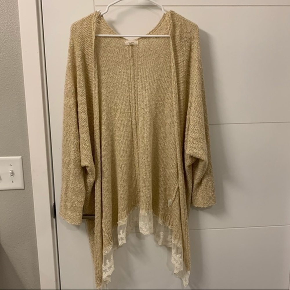 Knit Lace Bottom Cardigan‎ Tan Cream Boutique Debut